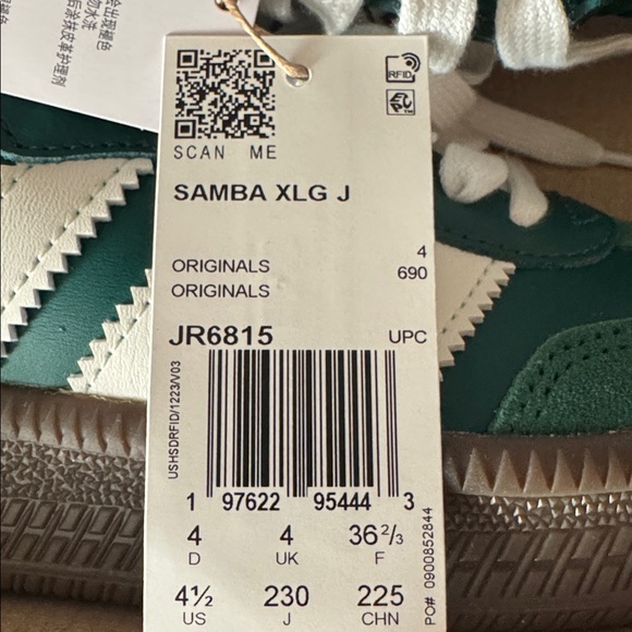 NWT Adidas Samba XLG J’Collegiate Green Core White. Sz.4.5Y/5.5W. OG box - Picture 3 of 9